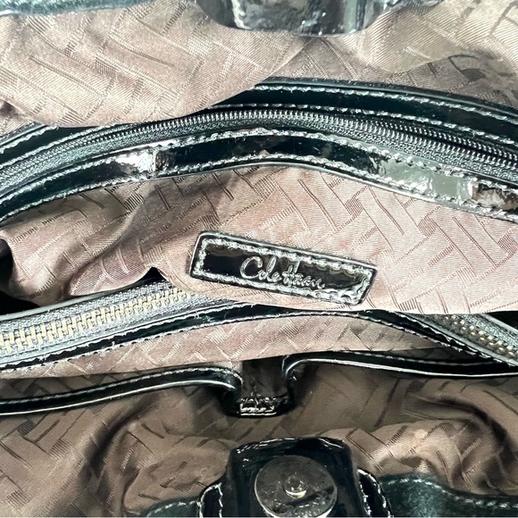 COLE HAAN Black Suede w Patent Leather Side Buckle Pockets Shoulder Bag Tote - Picture 11 of 14